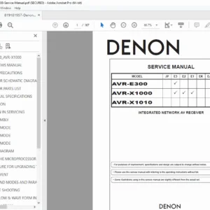 Denon AVR-E300 / AVR-X1000 / AVR-X1010 Service Manual PDF
