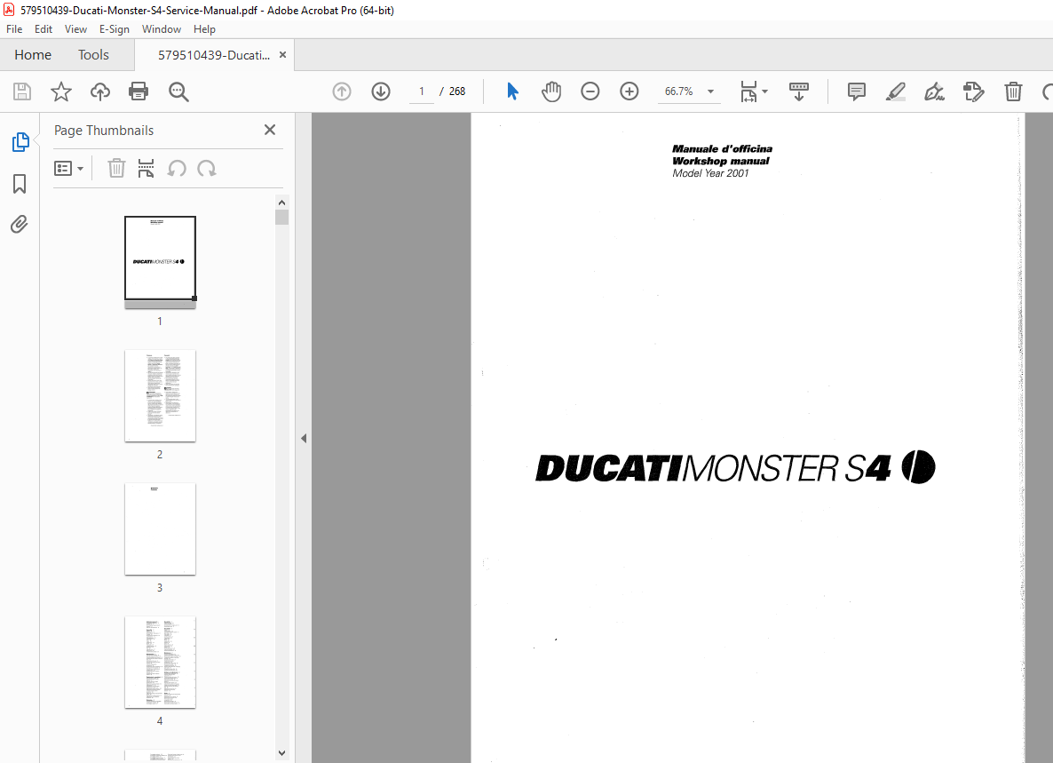 Ducati Monster S4 Workshop Service Manual (2001) – Factory PDF