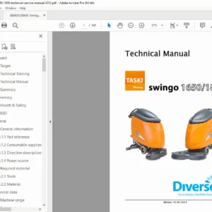 Taski Swingo 1650 & 1850 Scrubber Dryer Technical Service Manual PDF