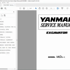 Yanmar ViO50-1 Excavator Service Manual PDF (Specs, Hydraulics, TOC)