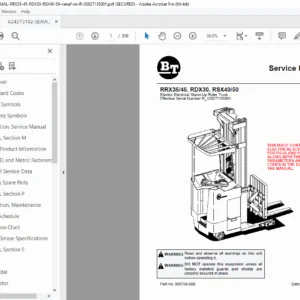 BT RRX35/45 RDX30 RSX40/50 Electric Stand-Up Rider Truck Service Manual PDF