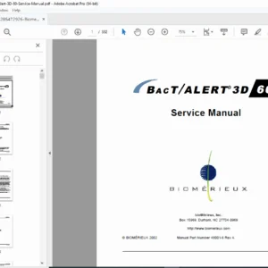 BioMérieux BacT/Alert 3D 60 Service Manual Blood Culture System Repair PDF
