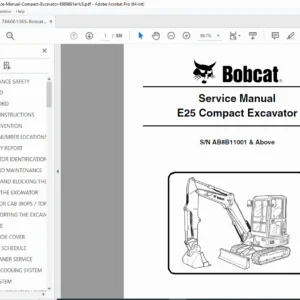 Bobcat E25 Compact Excavator Service Manual (AB8B11001+) PDF