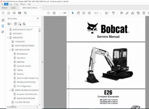 Bobcat E26 Compact Excavator Service Manual Complete Repair PDF