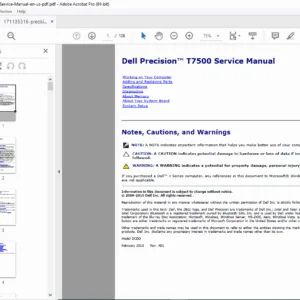 Dell Precision T7500 Service Manual Repair & Specs Guide PDF