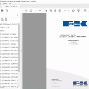Fiat Kobelco E200SR Evolution Excavator Workshop Manual – PDF (2003)