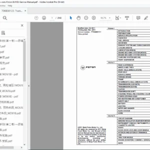 Foton Auman BJ4183 Tractor Truck Service Manual PDF
