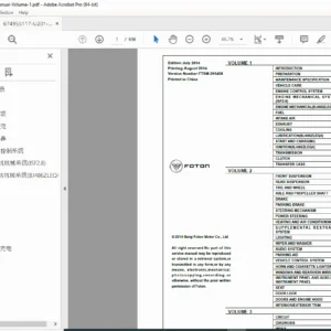 Foton U201 Service Manual Volume 1 (2014) ISF2.8 & BJ486ZLEQ4 PDF
