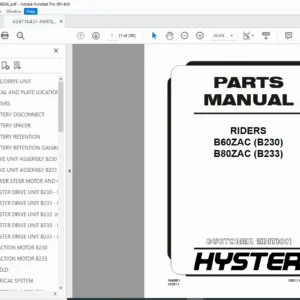Hyster B60ZAC B80ZAC Parts Manual: B230 & B233 Riders (2011) PDF
