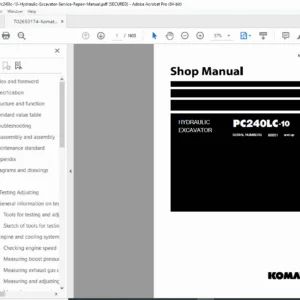 Komatsu PC240LC-10 Hydraulic Excavator Service Repair Shop Manual PDF