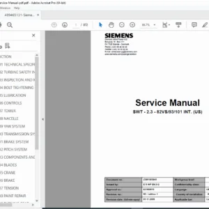 Siemens SWT-2.3 82VS/93/101 Wind Turbine Service Manual (ZSM1005840) PDF