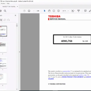 Toshiba 40WL768 Service Manual Repair, Schematics & Parts List (Ver 2.0) PDF