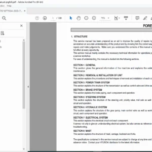Hyundai 30D-7E Forklift Service Manual(Powertrain, Hydraulics, Wiring)  PDF