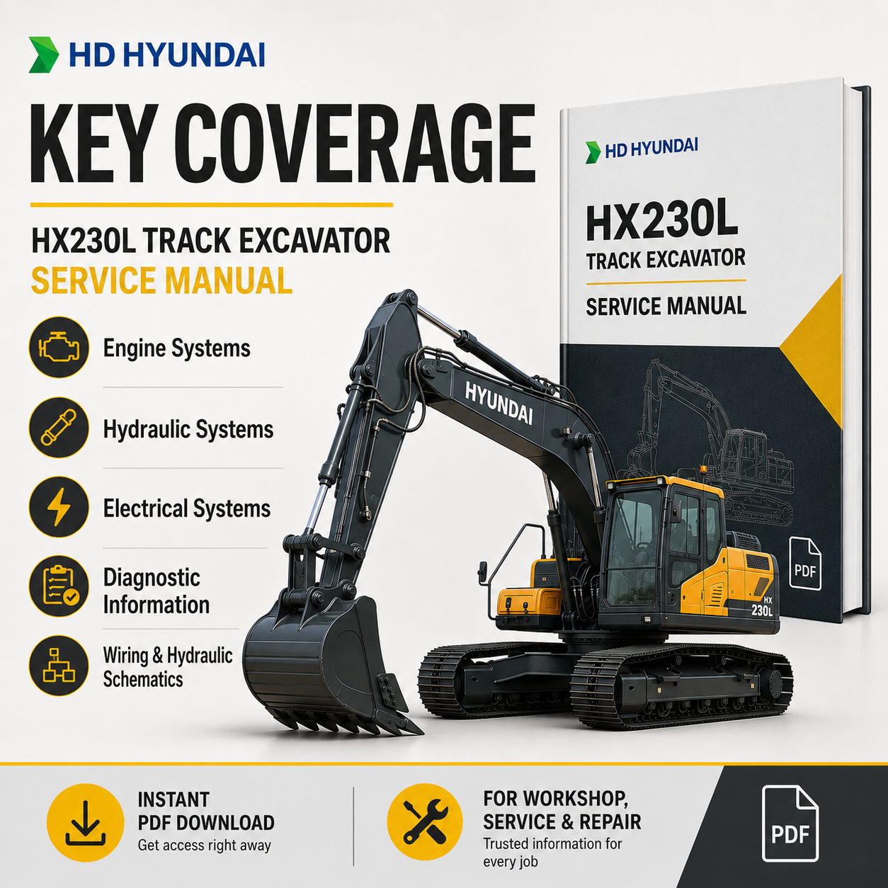 Hyundai HX230L Crawler Excavator Factory Service & Shop Manual – PDF DOWNLOAD