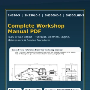 Sumitomo SH330-5 SH330LC-5 SH350HD-5 SH350LHD-5 Hydraulic Excavator Service Repair Manual – Isuzu 6HK1X Engine | Complete Workshop Manual PDF