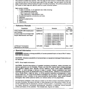1987-1991 Honda Civic Coupe CRX Factory Service Manual