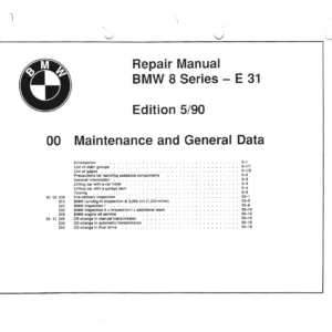BMW 8 Series E31 Repair Manual Edition 5/90 PDF