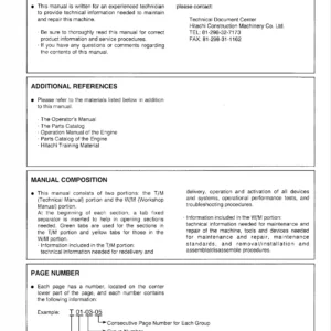Hitachi EX120-3 Excavator Technical Workshop Manual PDF Download