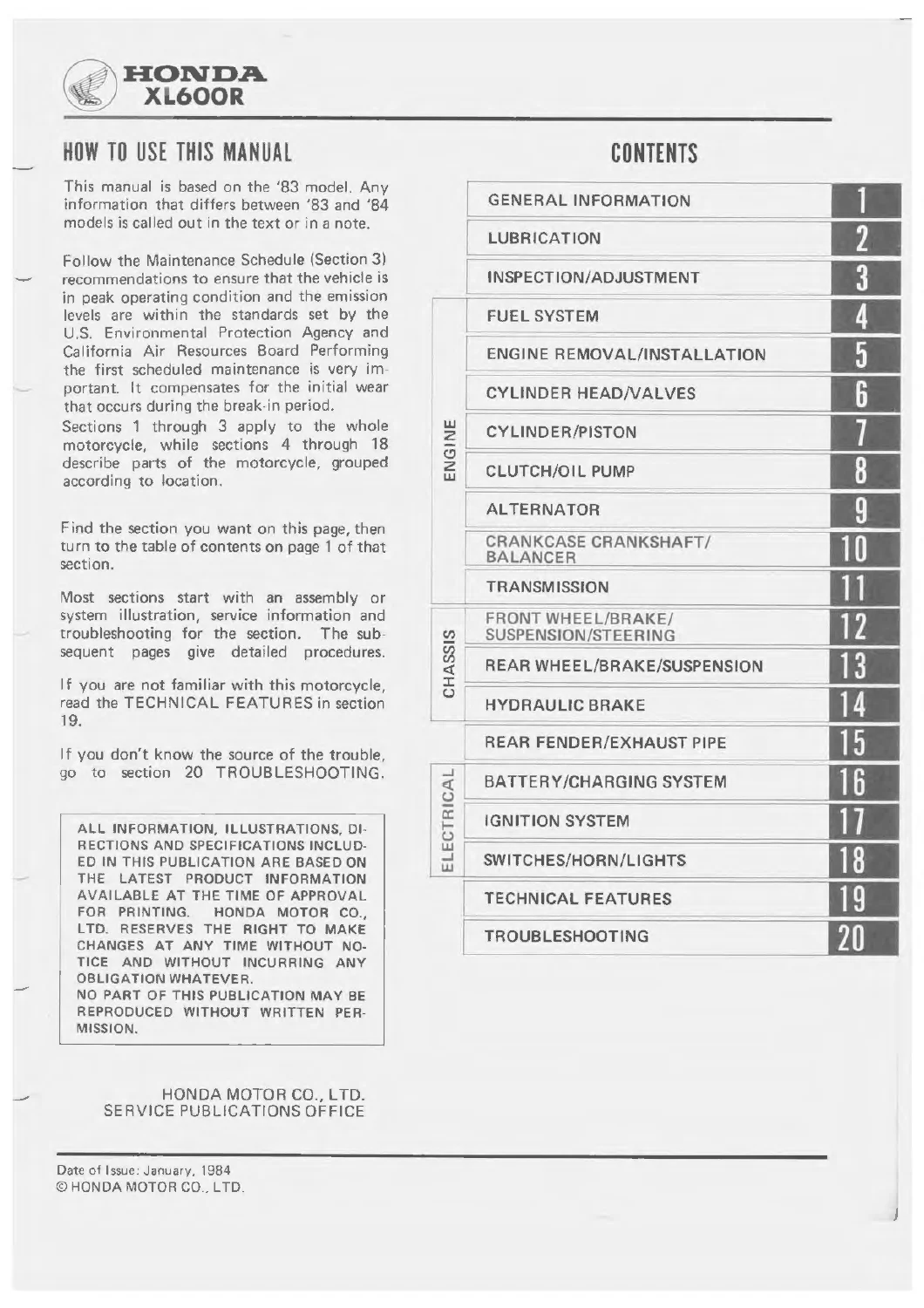 Honda XL600R 1983-1984 Service Manual PDF Download - Image 2