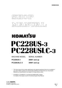 Komatsu PC228US-3 PC228USLC-3 Shop Manual 30001 and Up PDF Download