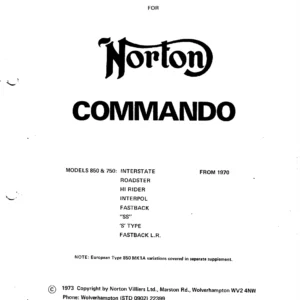 Norton Commando 750 850 Workshop Manual 1970 Onwards PDF - Interstate Roadster Fastback SS Hi Rider Interpol