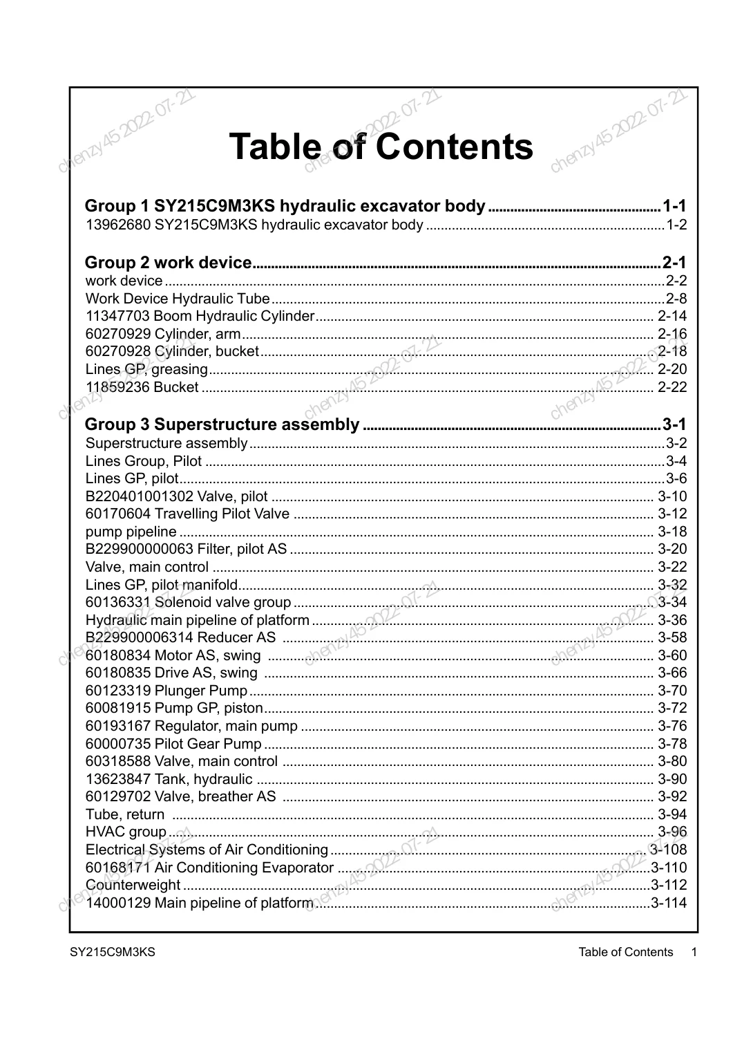 SANY SY215C9M3KS Hydraulic Excavator Parts Book PDF Download - Image 3