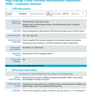 Varian High Energy C-Series Clinac Periodic Maintenance Inspection PMI CTB-GE-725-T PDF Download