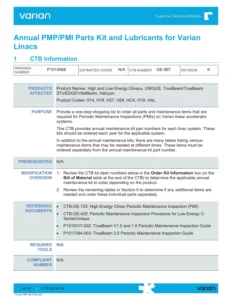 Varian Linac Annual PMP PMI Parts Kit Lubricants Maintenance Guide PDF Download