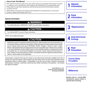 2011–2015 Honda Odyssey Professional Collision Body Repair Manual PDF