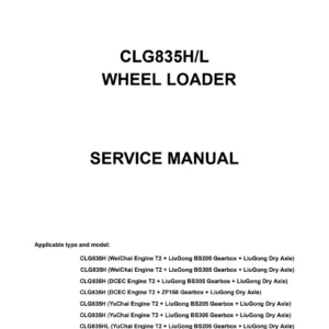LiuGong CLG835H & CLG835HL Wheel Loader Complete Workshop Manual – PDF