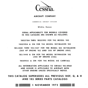 1963-1973 Cessna 180 185 Skywagon AG Carryall Illustrated Parts Catalog PDF