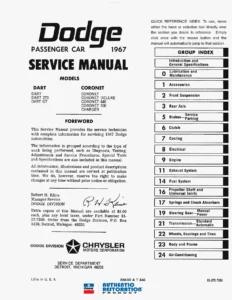 1967 Dodge Dart Coronet Charger Service Manual PDF - Complete Factory Workshop Guide