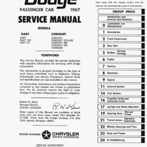 1967 Dodge Dart Coronet Charger Service Manual PDF - Complete Factory Workshop Guide
