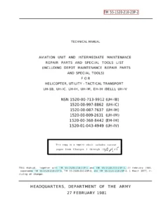 1981 Bell UH-1B UH-1C UH-1H UH-1M EH-1H UH-1V Repair Parts & Special Tools Manual TM 55-1520-210-23P-2