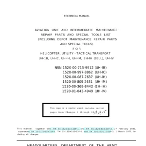 1981 Bell UH-1B UH-1C UH-1H UH-1M EH-1H UH-1V Repair Parts & Special Tools Manual TM 55-1520-210-23P-2