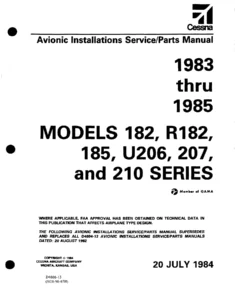 1983-1985 Cessna 182 R182 185 U206 207 210 Avionics Service Parts Manual