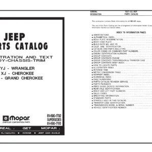 1991-1993 Jeep Wrangler Cherokee Grand Cherokee Body Chassis Trim Parts Catalog 81-690-1792