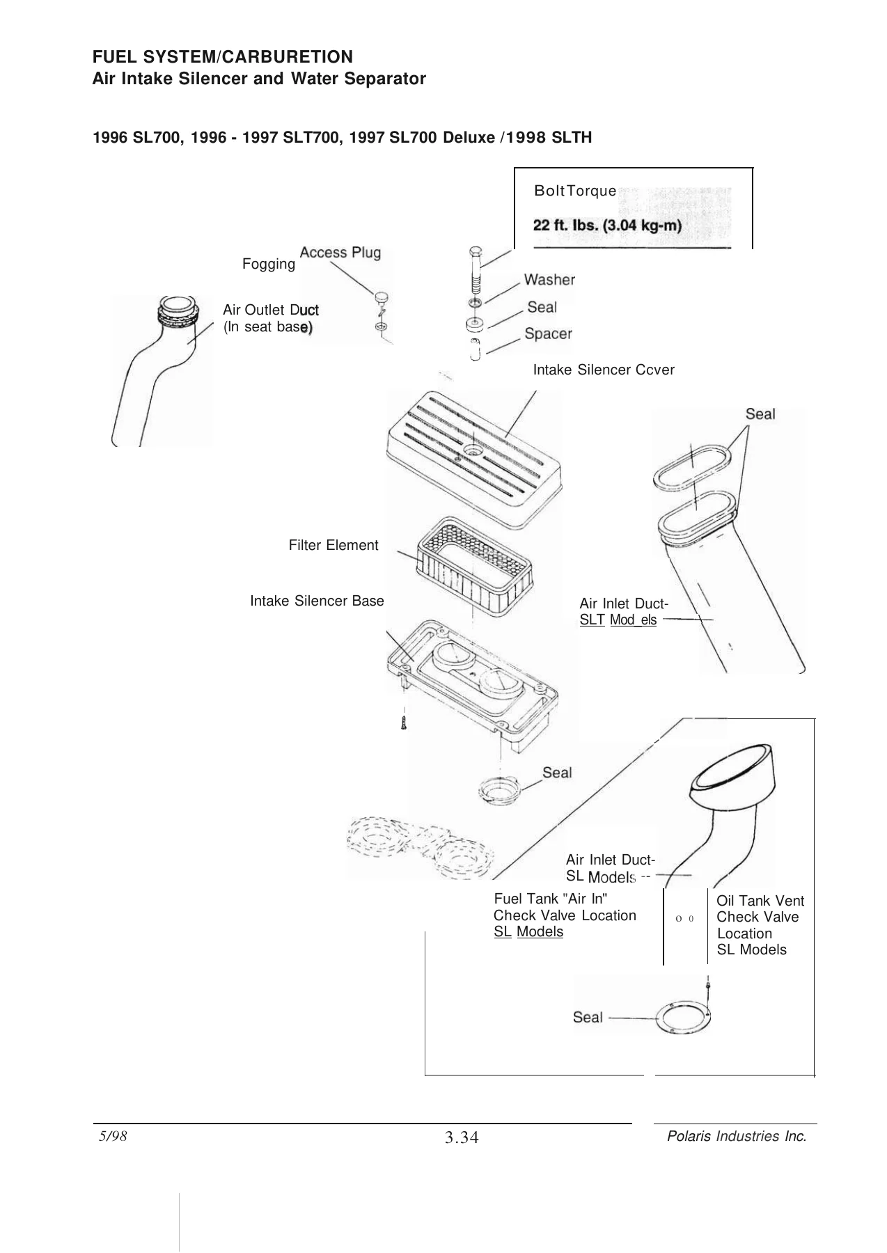 1992-1998 Polaris Personal Watercraft Service Manual PN 9912201 - Image 3