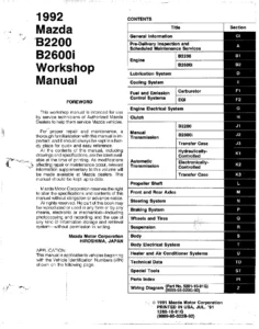 1992 Mazda B2200 B2600i Workshop Manual - Engine Service & Maintenance PDF