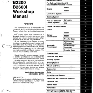 1992 Mazda B2200 B2600i Workshop Manual - Engine Service & Maintenance PDF