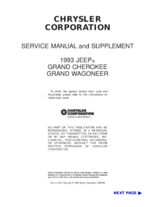 1993 Jeep Grand Cherokee Grand Wagoneer ZJ Service Manual and Supplements