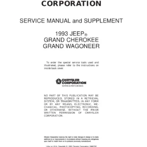 1993 Jeep Grand Cherokee Grand Wagoneer ZJ Service Manual and Supplements
