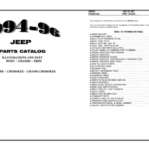 1994-1996 Jeep Wrangler YJ Cherokee XJ Grand Cherokee ZJ Parts Catalog Manual - PDF