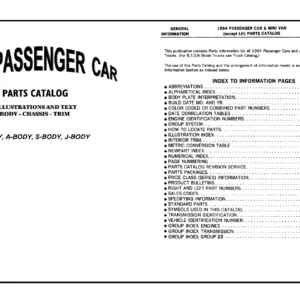 1994 Chrysler Dodge Plymouth Passenger Cars & Minivans Parts Catalog - P/A/S/J Body PDF