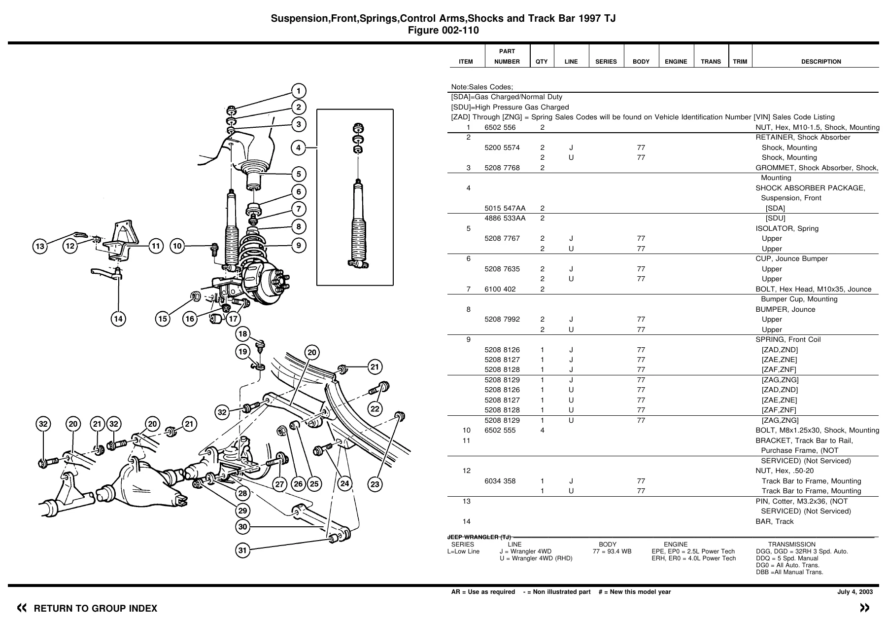 1997-1999 Jeep Wrangler TJ Mopar Illustrated Parts Catalog Chassis Body Trim - Image 3