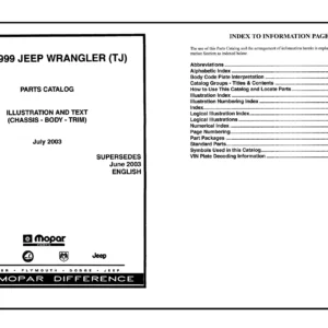 1997-1999 Jeep Wrangler TJ Mopar Illustrated Parts Catalog Chassis Body Trim