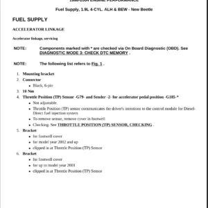 1998-2010 Volkswagen New Beetle 1.9L & 2.0L Fuel System Factory Repair Manual - PDF