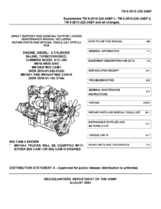 2001 Cummins NTC-400 Big Cam I & III Diesel Engine DS/GS Maintenance Repair Parts Manual TM 9-2815-225-34&P