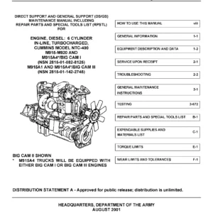 2001 Cummins NTC-400 Big Cam I & III Diesel Engine DS/GS Maintenance Repair Parts Manual TM 9-2815-225-34&P