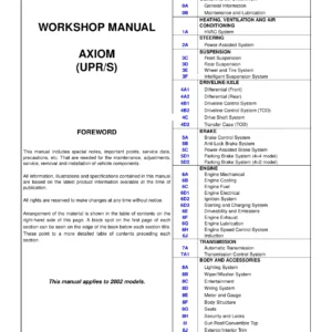 2002 Isuzu Axiom UPR/S Workshop Manual - Complete Service & Repair Guide